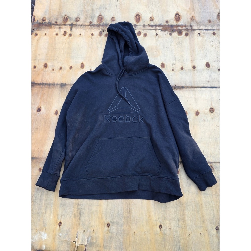 Reebok Mens XXL Black Fleece Pullover Hoodie Oversized Delta Logo Sweatshirt